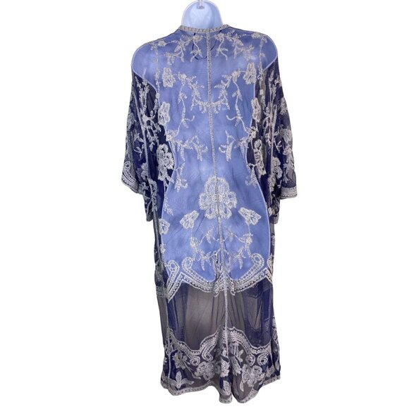 Vince‎ Camuto Missy Sheer Lace Embroidered Kimono Cardigan Cover- Up OS Medium - Picture 11 of 12